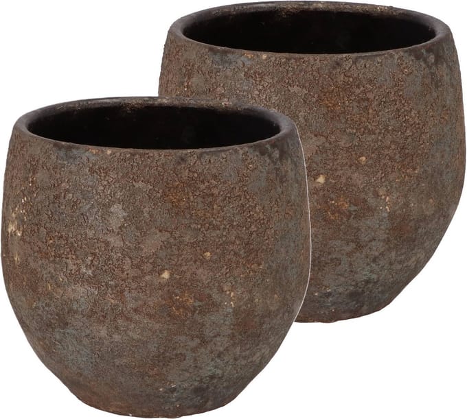 DK Design Bloempot Maya - 2x - roestbruin - D18 x H20 cm - rustiek