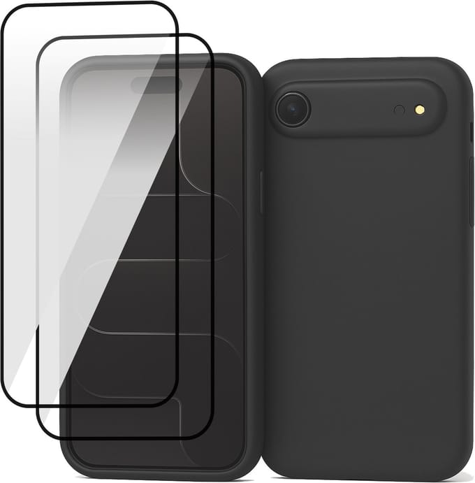 Hoesje geschikt voor iPhone 17 Air - 2x Screenprotector Volledig Dekkend Glas - Mat Back Case Zwart