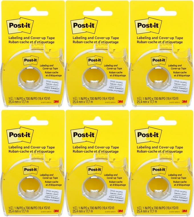Post-it Labeling & Cover-Up Tape - 2,5 cm x 17,8 m - 6 Rollen - Non-Refillable - Transparant