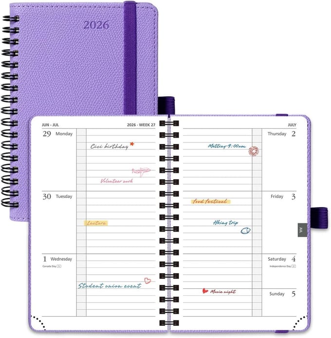 Weekplanner A6 Horizontaal 2026 - Compact Zakagenda met Spiraalbinding en Zachte Kaft