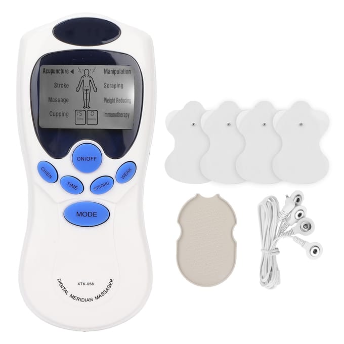 Stimulateur Musculaire Portable Mini Masseur Électronique à Impulsions Machine EMS avec 4 Électrodes Prise US 100‑240V gray