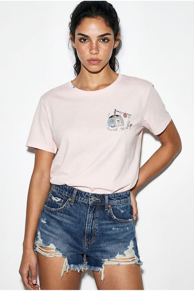 Geborduurd T-shirt met ronde hals