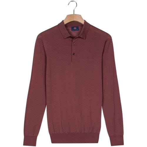 Baileys Trui Polo Collar Placket Buttons Merino Wool Mauve / male