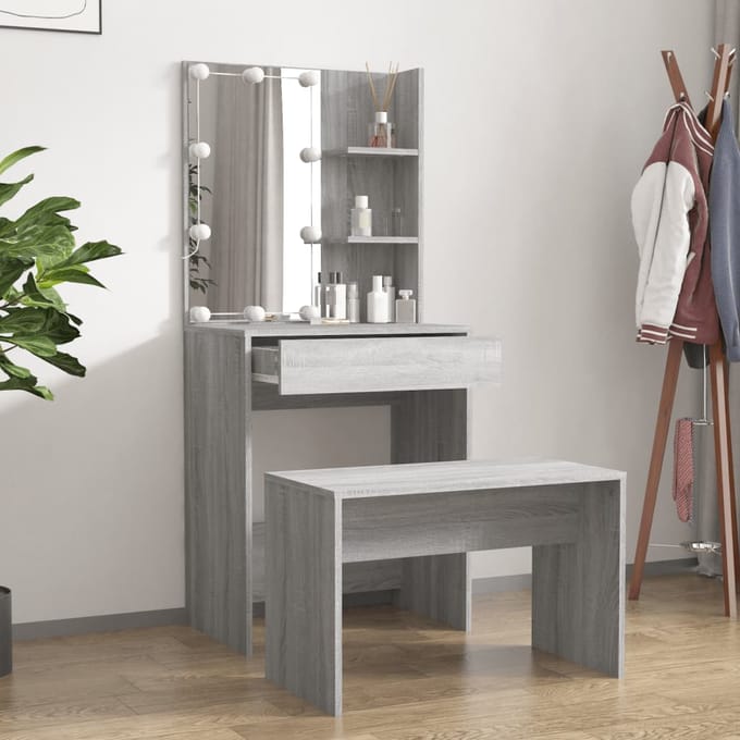 vidaXL - Kaptafelset - met - LED's - bewerkt - hout - grijs - sonoma
