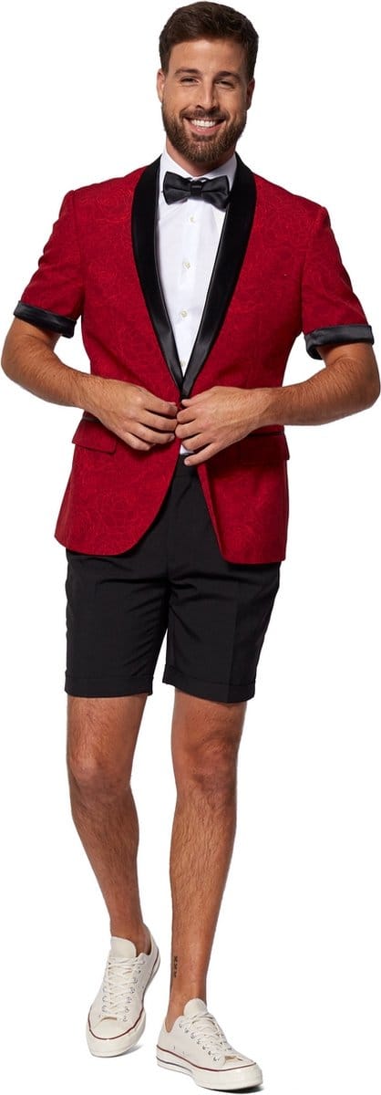 Opposuits Verkleedpak Peony Red Heren Polyester Rood/zwart Maat 46