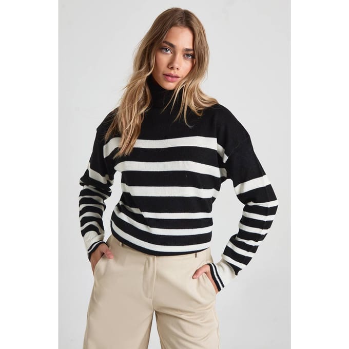 boohoo Dames Stripe Roll Neck Jumper | Zwart | Maat: Small