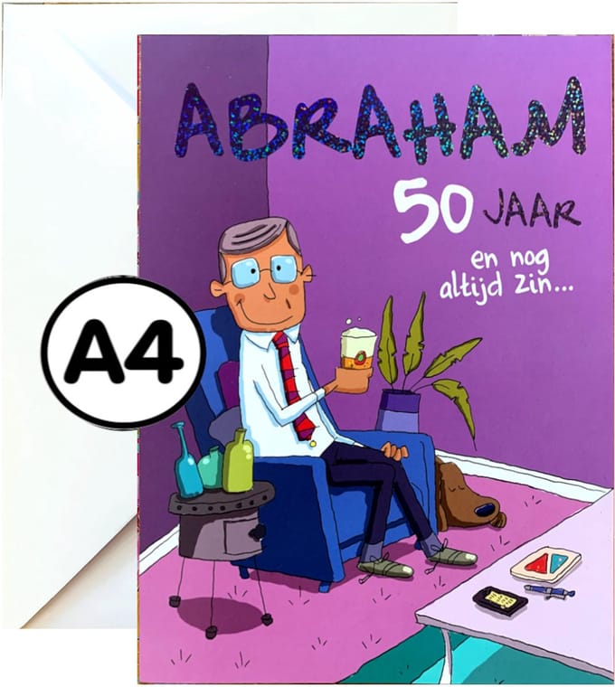 Grote Wenskaart - A4 3D XXL - Abraham - 50 Jaar - Met Envelop