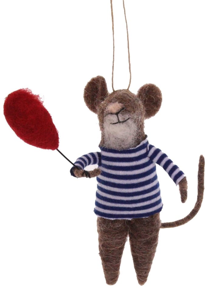Muis bruin met ballon vilt 9x9x15cm