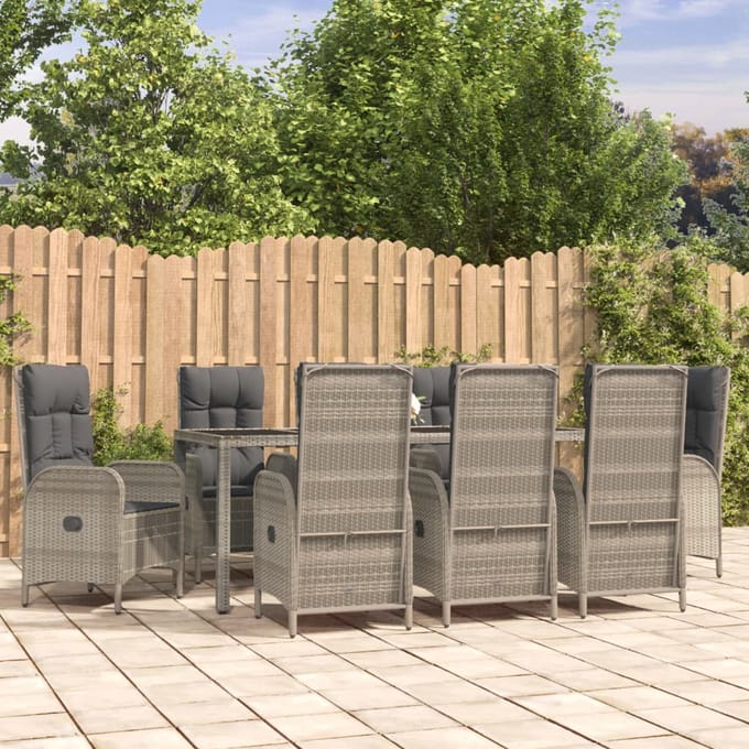 vidaXL - 9-delige - Tuinset - met - kussens - poly - rattan - grijs