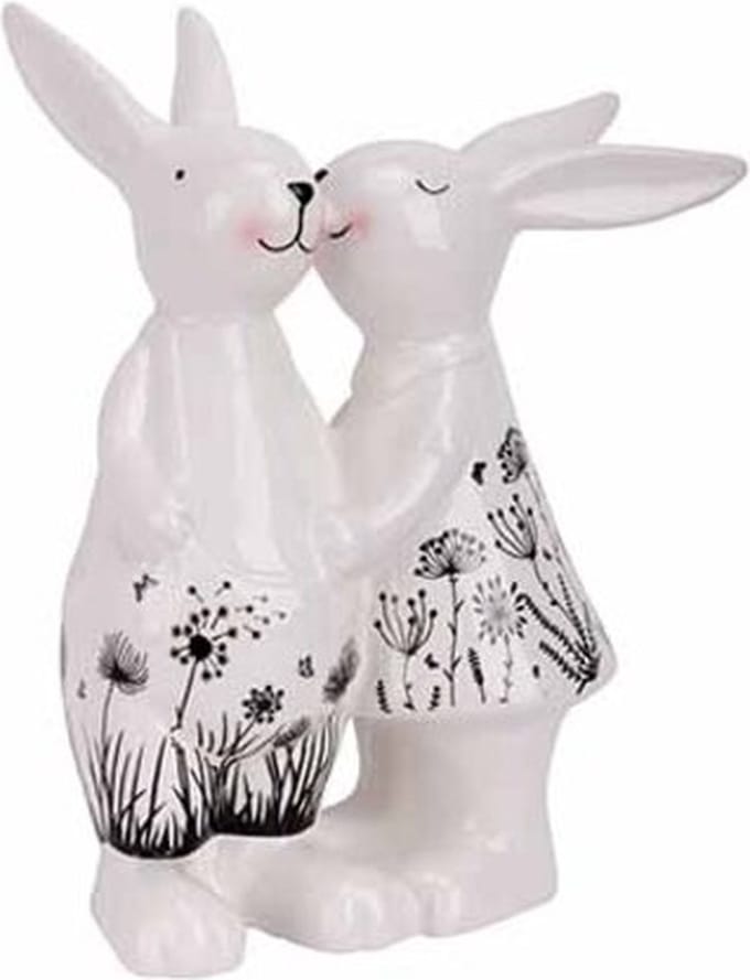 Koppel Rabbits Dotted Wit - Zwart 14,3x9 ,4xh19,3cm Langwerpig Dolomiet