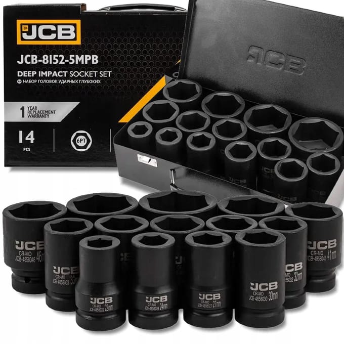 JCB Zestaw - Dopsleutelset - 6-kantig - 14 Stukken - Diep
