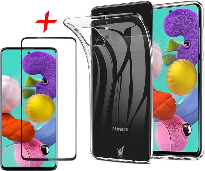 Hoesje geschikt voor Samsung Galaxy A51 - Screen Protector FullGuard - Back Cover Case ShockGuard Transparant & Screenprotector