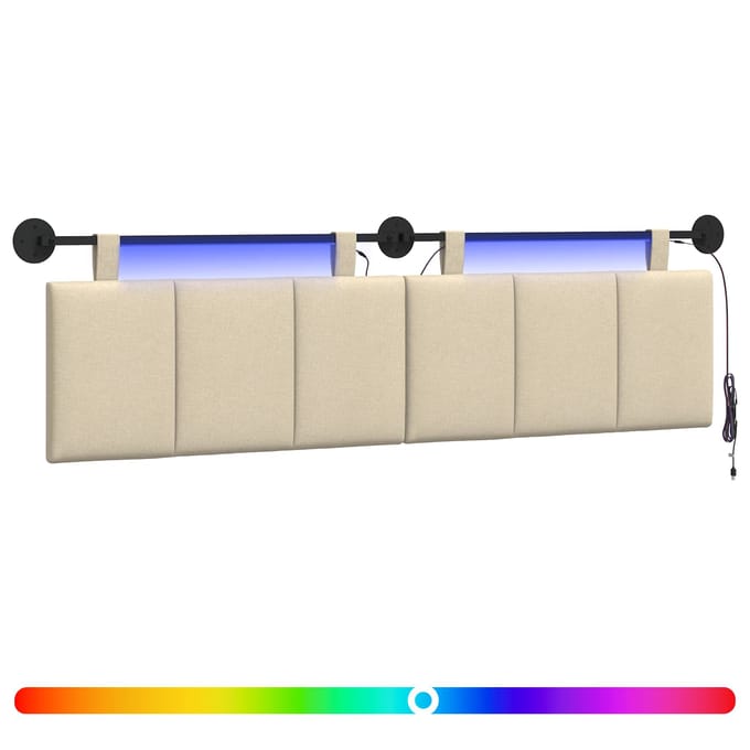 vidaXL Hangend hoofdbord Met LED-verlichting Crèmekleurig Stof