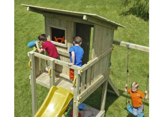 Bluerabbit 2.0 Rabbit 2.0 Schommel met speeltoren en glijbaan Beach Hut geel Schommels Schommels