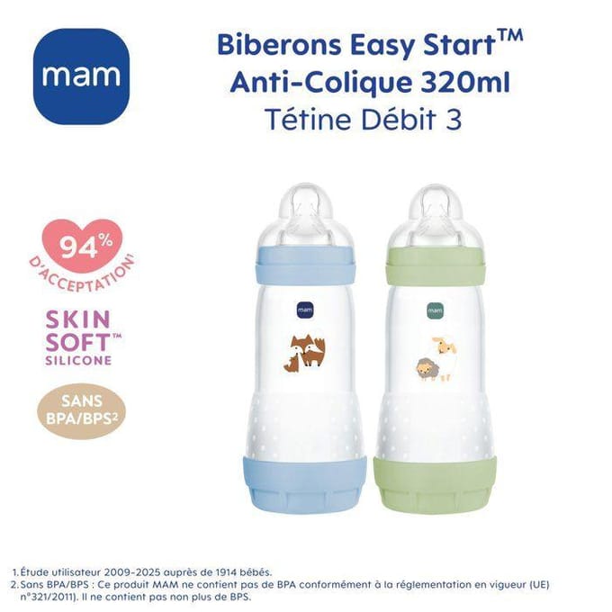 Set van 2 Babyflessen - MAM - Easy Start - Antikoliek - 320 ml - Flow 3 speen - Oceaan + Zand