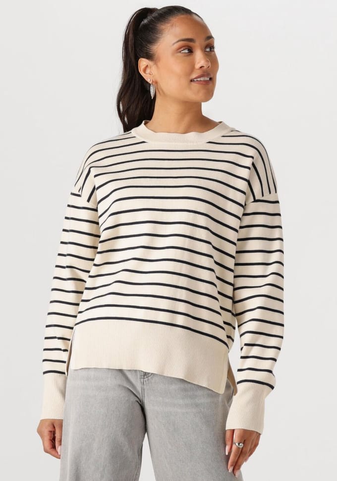 WITHBLACK Wblbarbara Ls Striped Pullover Truien & vesten Dames - Sweater - Hoodie - Vest- Ecru - Maat M