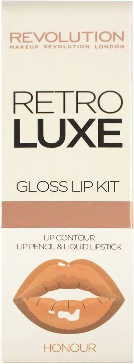 Makeup Revolution Retro Luxe Kits Gloss - Honour - Complete Lip Set - Lipgloss & Lipliner - Nude - Beige