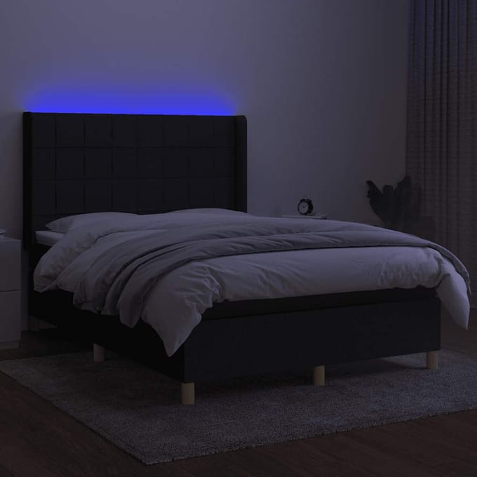 vidaXL - Boxspring - met - matras - en - LED - stof - zwart - 140x200 - cm
