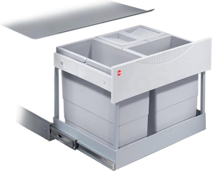 Afvalbak voor Kasten van 600 mm Breed met Draaideur - 3-Voudige Afvalscheiding