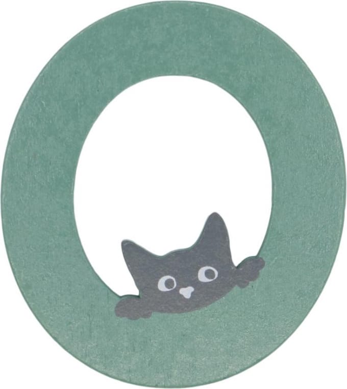 Houten Letter O Groen met Kat | 9 cm
