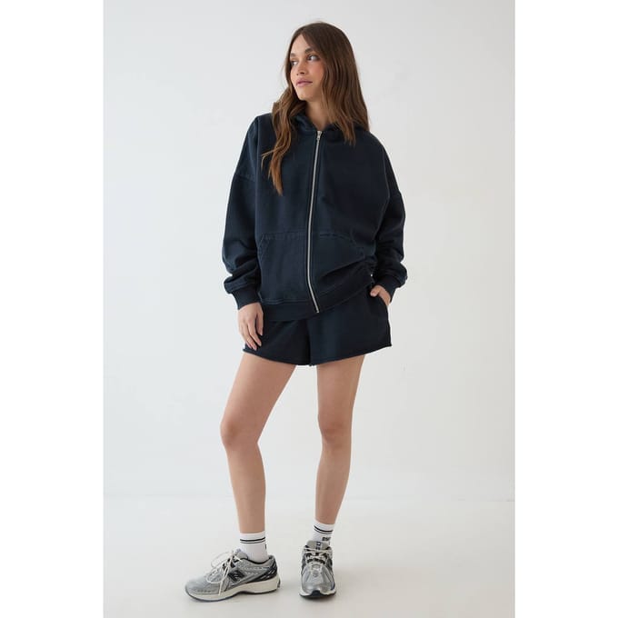 Dames Dsgn Studio Zwaar Gewassen Oversized Hoodie Met Rits | Washed Black | Maat: Medium