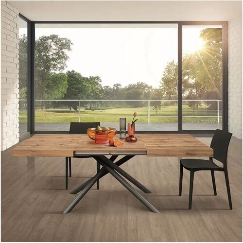 Houten tafel, eiken effect, antraciet onderstel, lengte 160x90-240x90cm - CARRARA