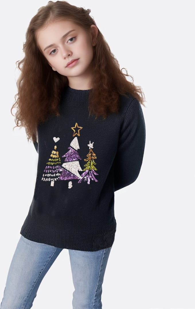 Starry Indigo - Kersttrui / Sweater Meisjes met Glitter | Kerstboom