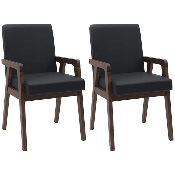vidaXL - Eetkamerstoelen - met - kussens - 2 - stuks - bruin - massief - hout - rubber