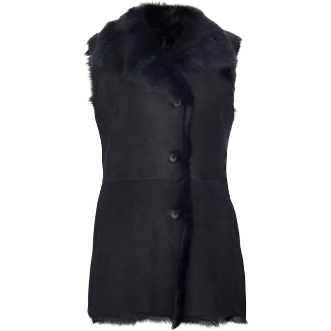 Zwart toscana schapenvacht gilet-manama voor dames