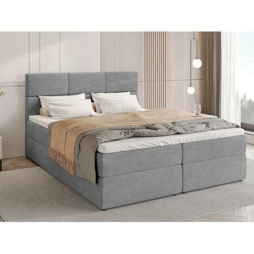 BroMARKT Boxspringbed met hoofdeinde, matras en dekmatras - BOSTON - 180x200 - grijs