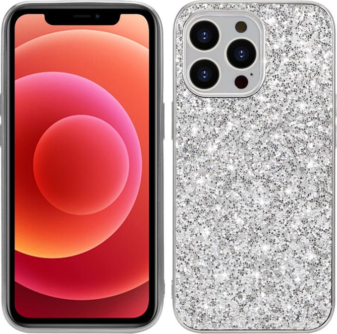 iPhone 15 PLUS Hoesje - Glitter Case Cover - Zilver - Provium