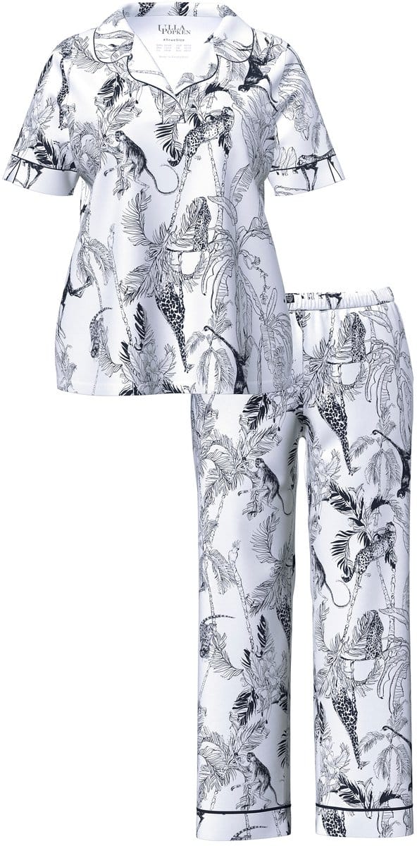 Ulla Popken - Dames - Pyjama safari kraag V-hals korte mouw - Off-white - Maat 62+