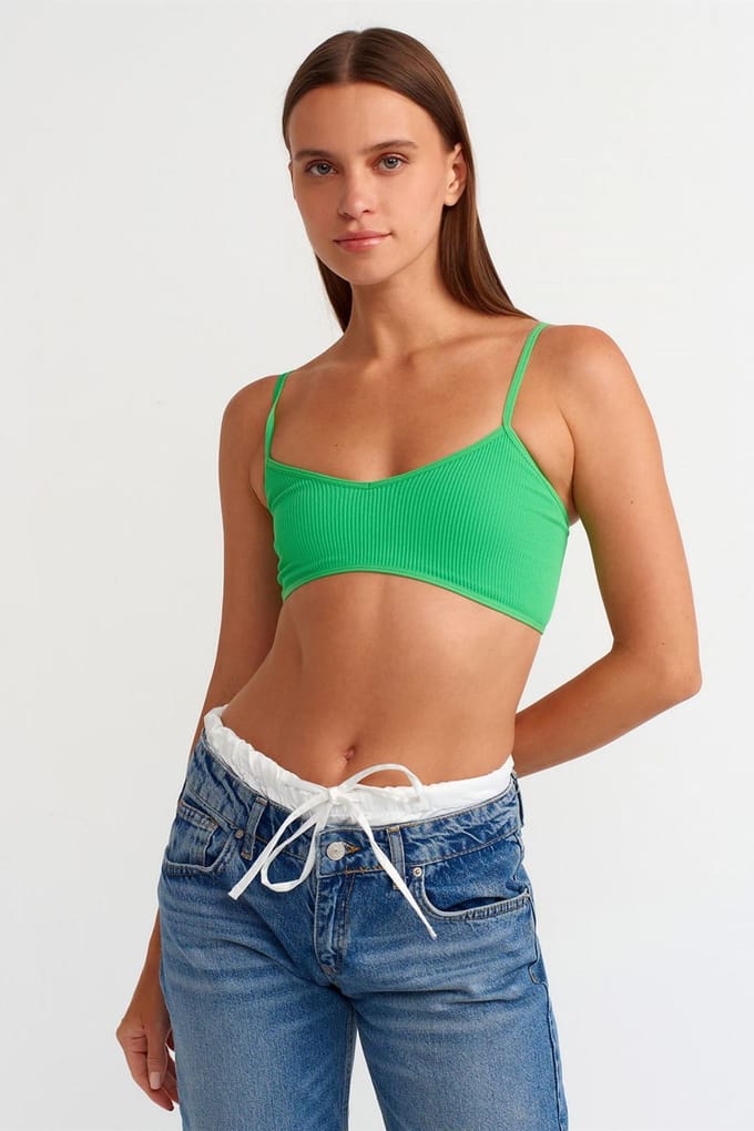 Geribbelde V-hals Crop Bralet Top
