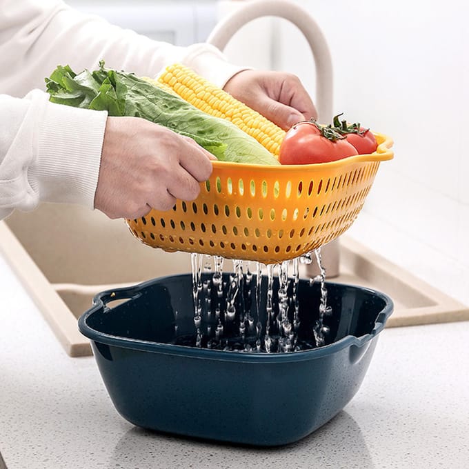 Groente Wasmand Fruit Droogmand 2 in 1 Multifunctioneel Grote Capaciteit Gemakkelijk te Reinigen yellow