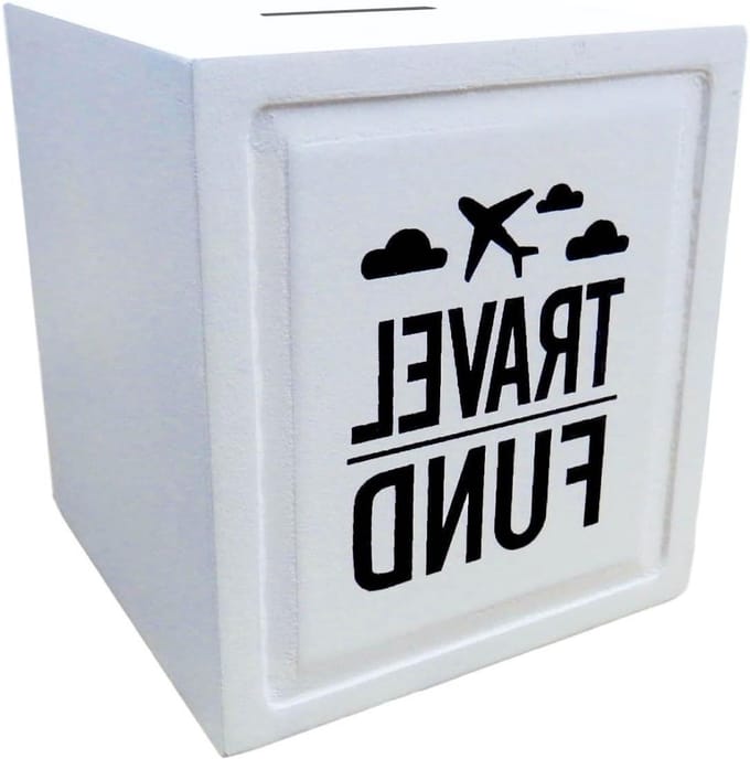 Spaarpot - Geldkist - Reizen - Houten Kist - Vierkant - Gedecoreerd