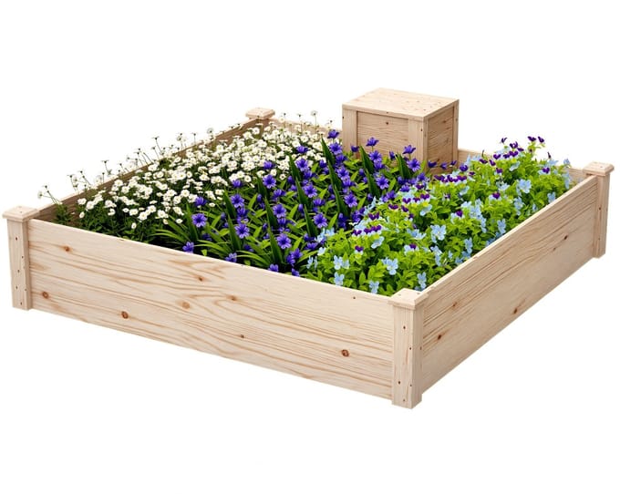 Outsunny Multifunctioneel tuinbed - Vurenhout - 123x123x25,5cm - Natuurlijk hout