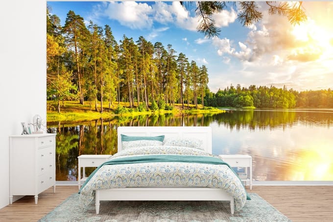 Behang - Fotobehang Water - Bomen - Natuur - Breedte 295 cm x hoogte 220 cm