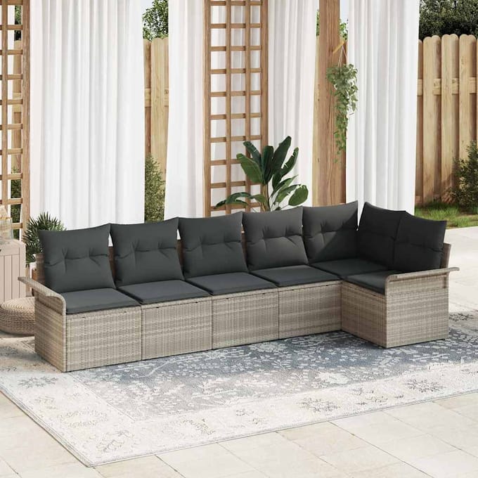 vidaXL - Tuinbank - Set - 6 - st - Lichtgrijs - poly - rattan
