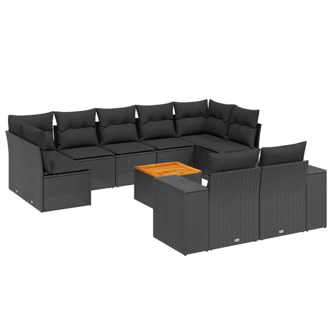 vidaXL - 10-delige - Loungeset - met - kussens - poly - rattan - zwart