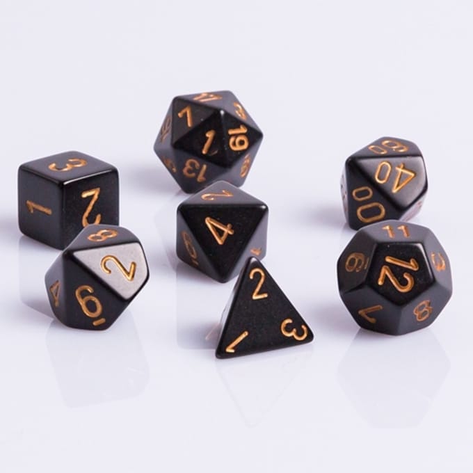 7-delige Polydice / dobbelstenen Set voor Dungeons & Dragons | Zwart met Goud
