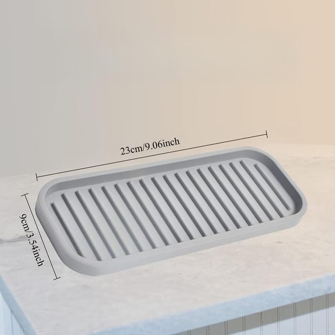 Porte-éponge et savon pour plan de travail de cuisine, Organisateur Caddy imperméable gris clair avec fentes d'évacuation, Plateau d'évier polyvalent pour éponges grise