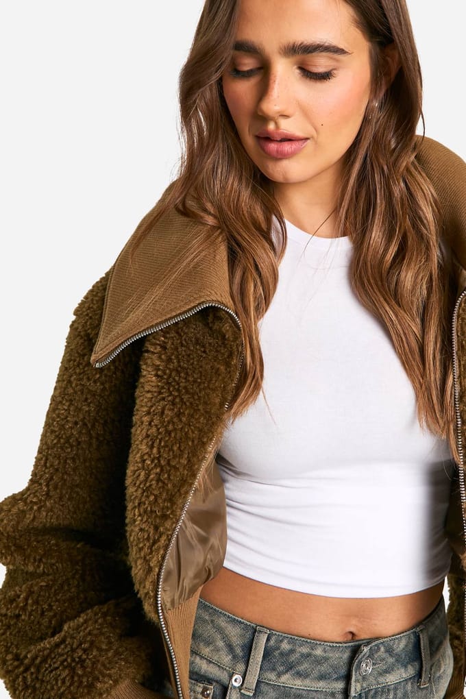 boohoo Dames Teddy Kunstbont Bomberjack | Tobacco | Maat: 8