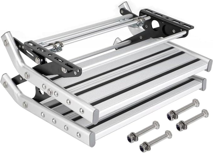 Camper Trapladder - Vouwkruk - Veilig Instappen - Aluminium Constructie - 200 kg Draagvermogen - Zilver