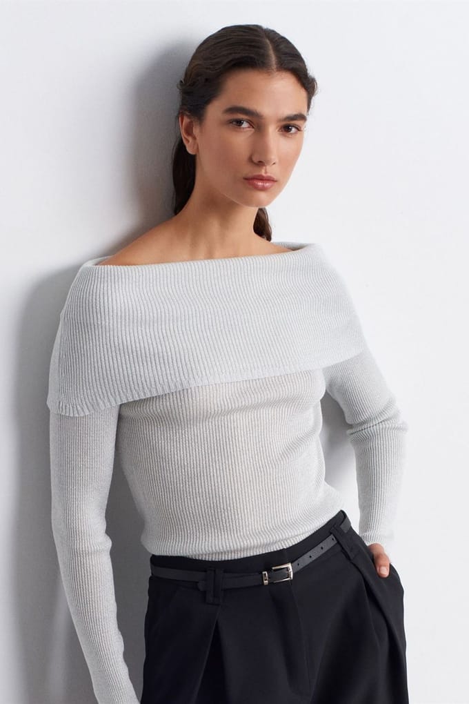 Aansluitende Off-Shoulder Geribbelde Gebreide Trui