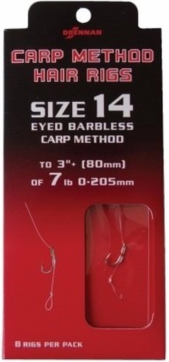 Drennan Carp Method Hair Rigs - Eyed Barbless 8cm (8pcs) - Maat : Haak 18 - 0.18mm
