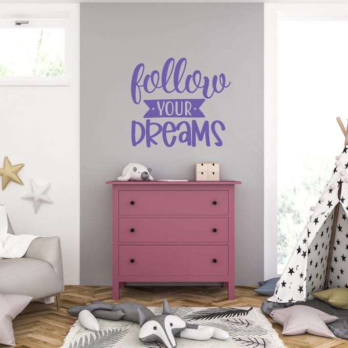 Muursticker - Follow Your Dreams - 46,4 x 51,2 - Paars