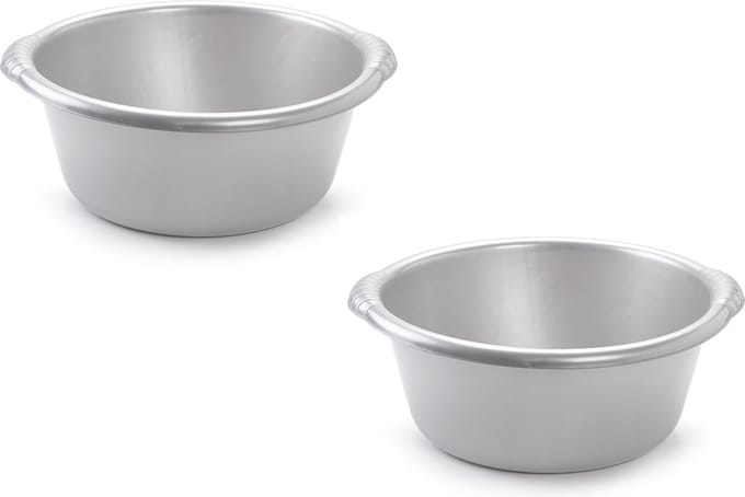 PlasticForte Afwasteil - 2x stuks - 6 liter - rond - zilvergrijs - afwasbak - camping