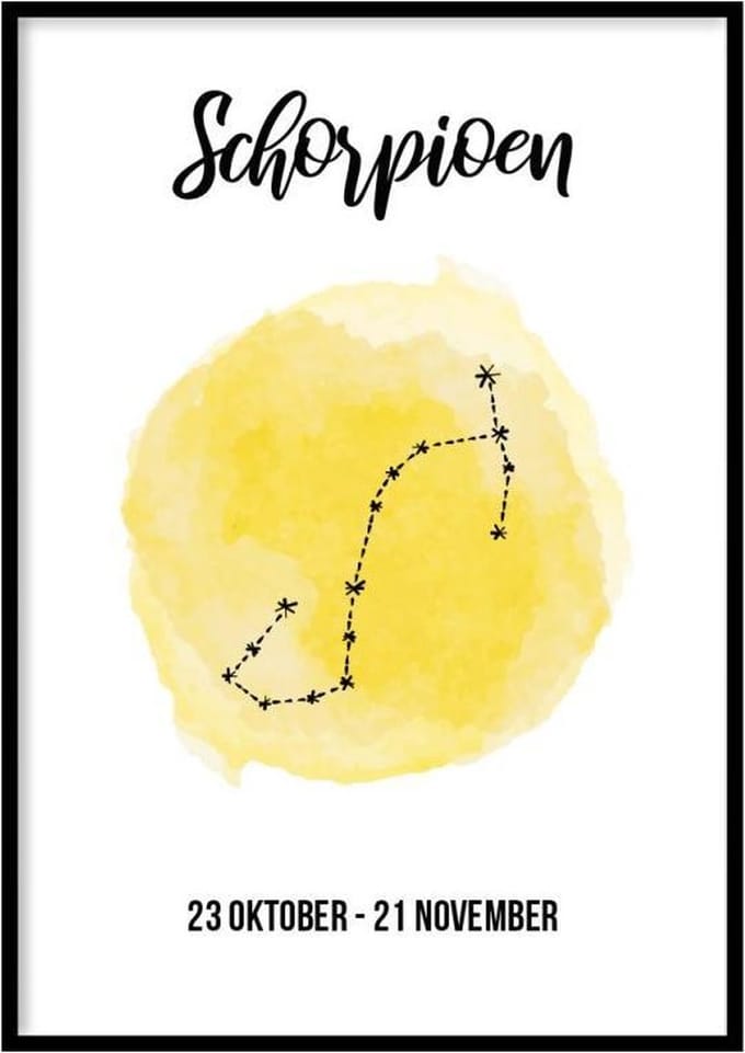 Poster Schorpioen Sterrenbeeld Geel - 30x40 cm - Sterrenbeeld Poster - WALLLL