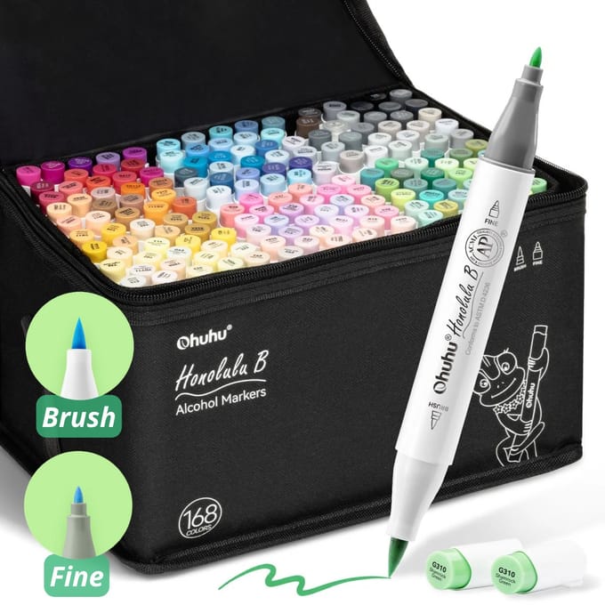 Ohuhu - Honolulu B Brush & Fine - Alcohol Art Markers - 168 kleuren