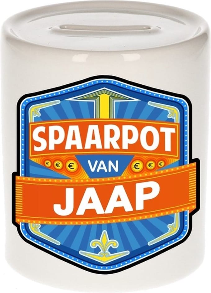 Bellatio Decorations Kinder spaarpot met naam - Jaap - keramiek - met dop - wit - Sparen - Spaargeld van Jaap